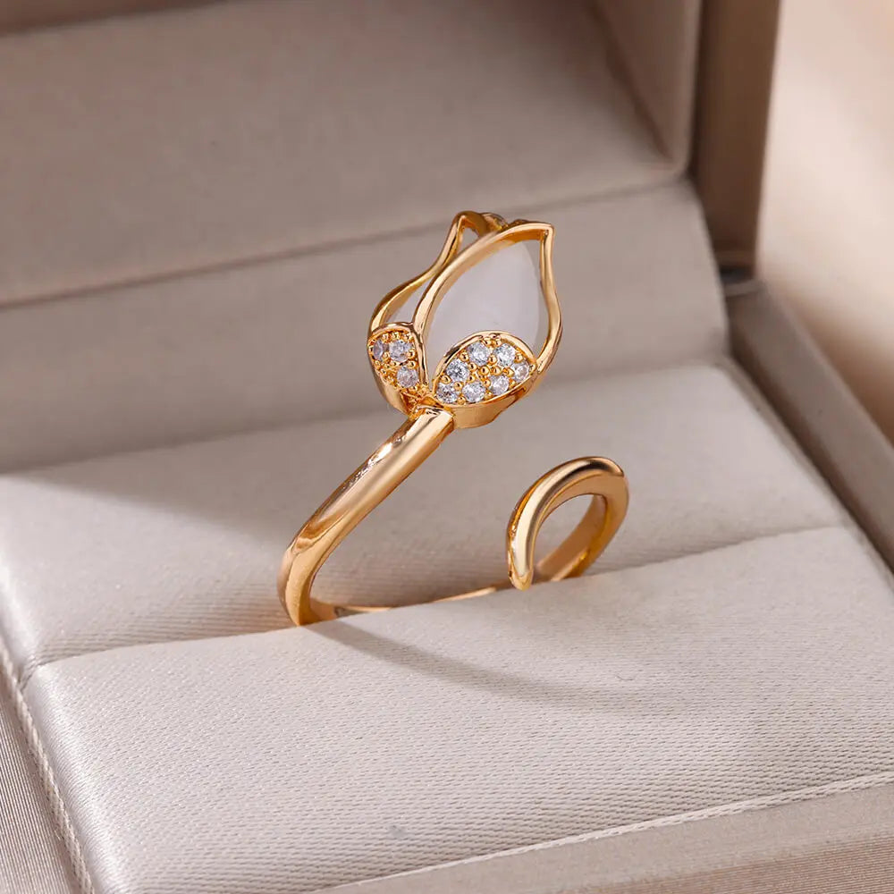 Anillo Flor Tulipan blanco